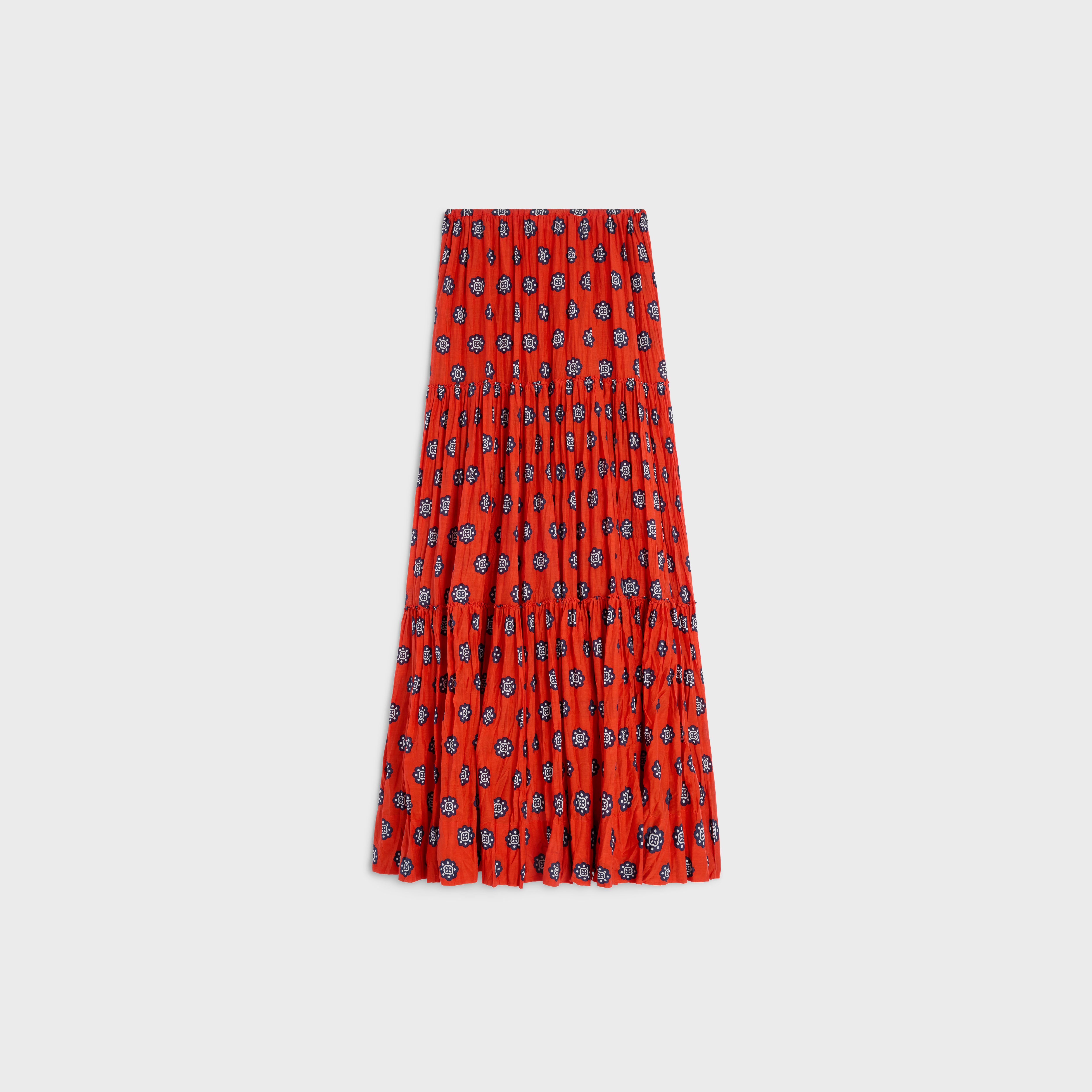 skirt IN printed cotton and silk voile - VERMILLION/NAVY/CHALK